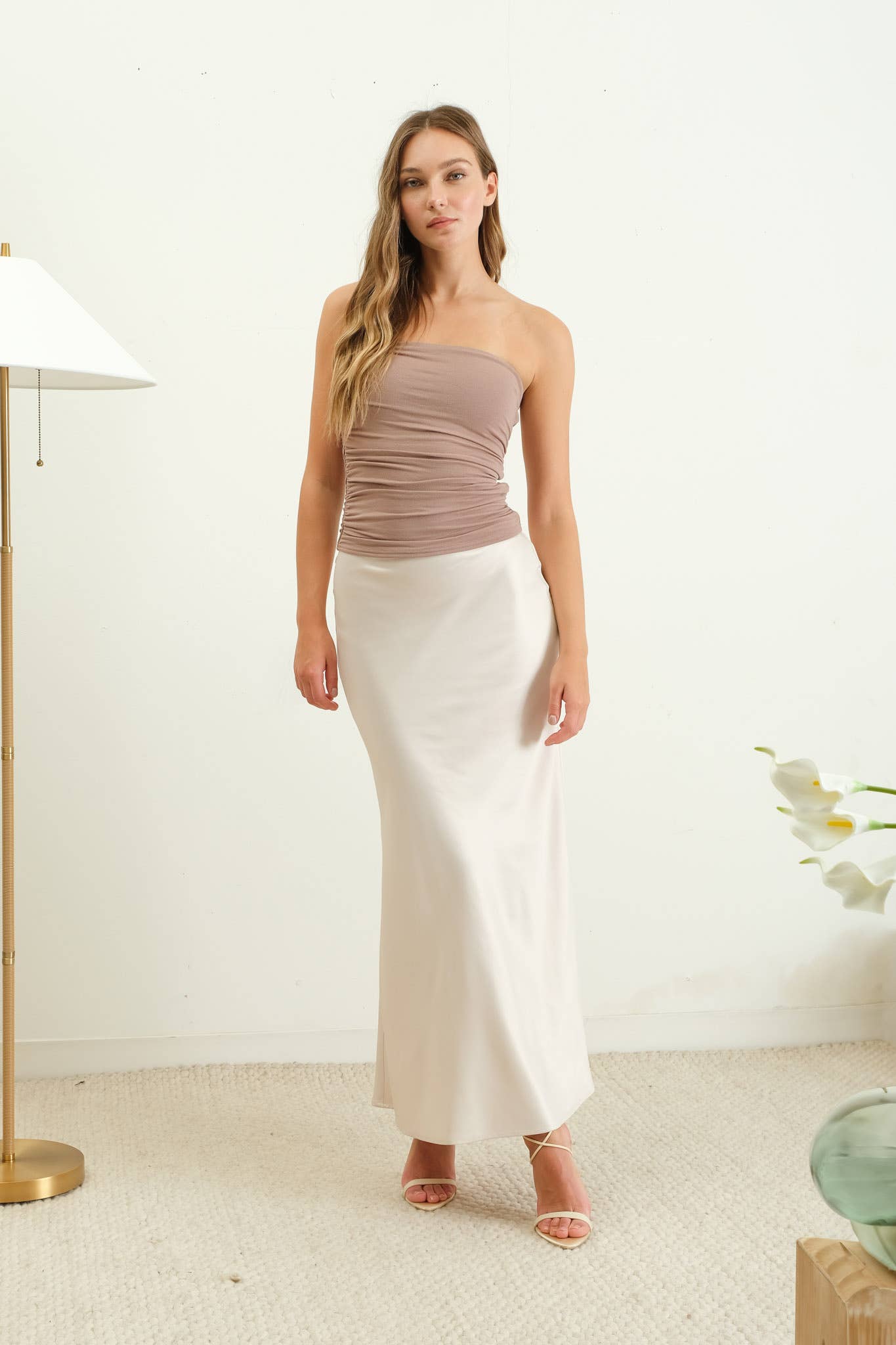 The Natalie Satin Slip Midi Skirt