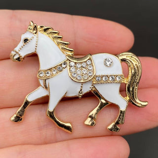 Rhinestone Inlaid Enamel Horse Brooch