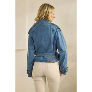 The Selena Belted Cropped Denim Jacket