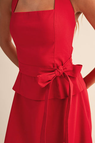 The Serena Square Neck Belted Halter Top & Flare Maxi Skirt