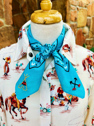 The Embroidered Taos Turquoise Bandana