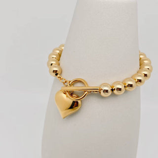 The Heart Charm 18K Gold Plated Beaded Bracelet