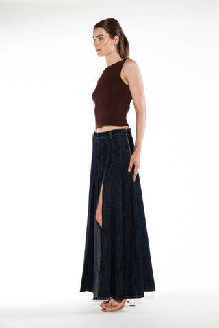 Delaney Pleated Denim Maxi Skirt