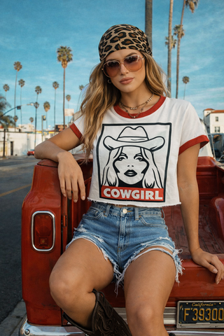 The Cowgirl 90's ringer Relaxed Crop Tee