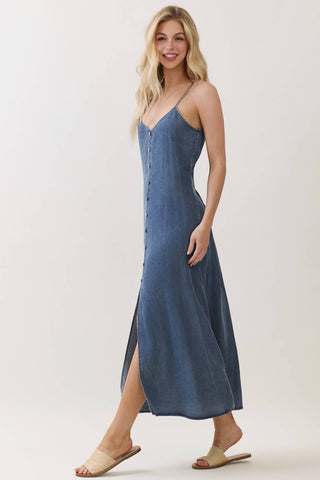 The Gracie Denim Tencel Button-Front Maxi Dress