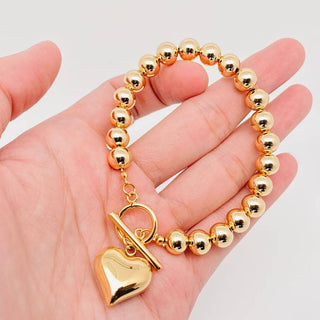 The Heart Charm 18K Gold Plated Beaded Bracelet