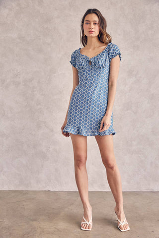 The Bailey Denim Blue Eyelet Mini Dress
