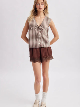 The Lace Trim Satin Lounge Shorts