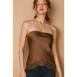 Satin Dreams Lace Trim Tube Top