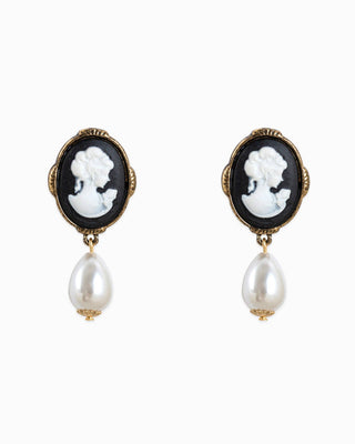 Antique Cameo Pearl Drop Earrings