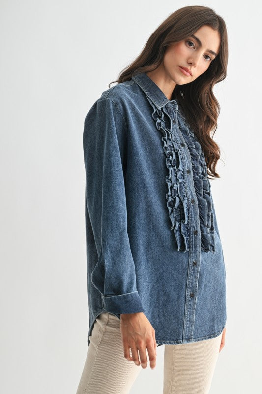 The Rowdy Ruffle Denim Top