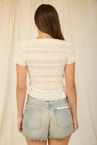 The Sheer Shirred Button Down Top