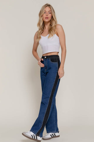 The Valerie Side Contrast Color Straight Fit Denim Pants