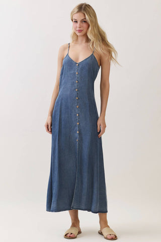The Gracie Denim Tencel Button-Front Maxi Dress