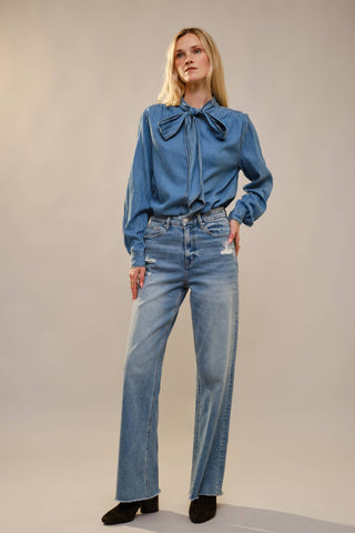 The Ranch Road Tie Chambray Blouse