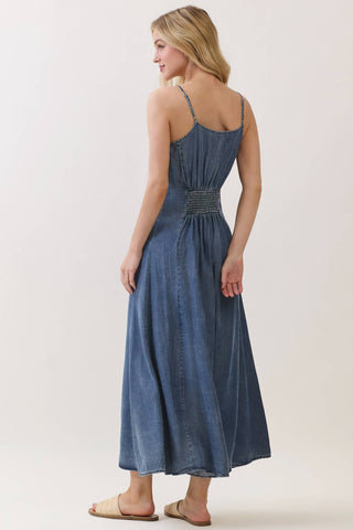 The Gracie Denim Tencel Button-Front Maxi Dress