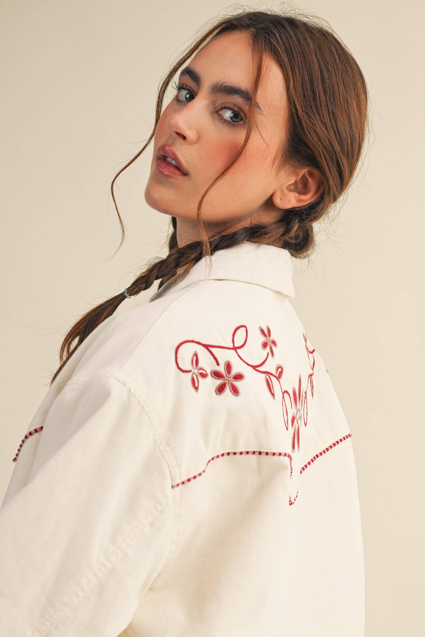 The Evie Floral Embroidered Corduroy Jacket