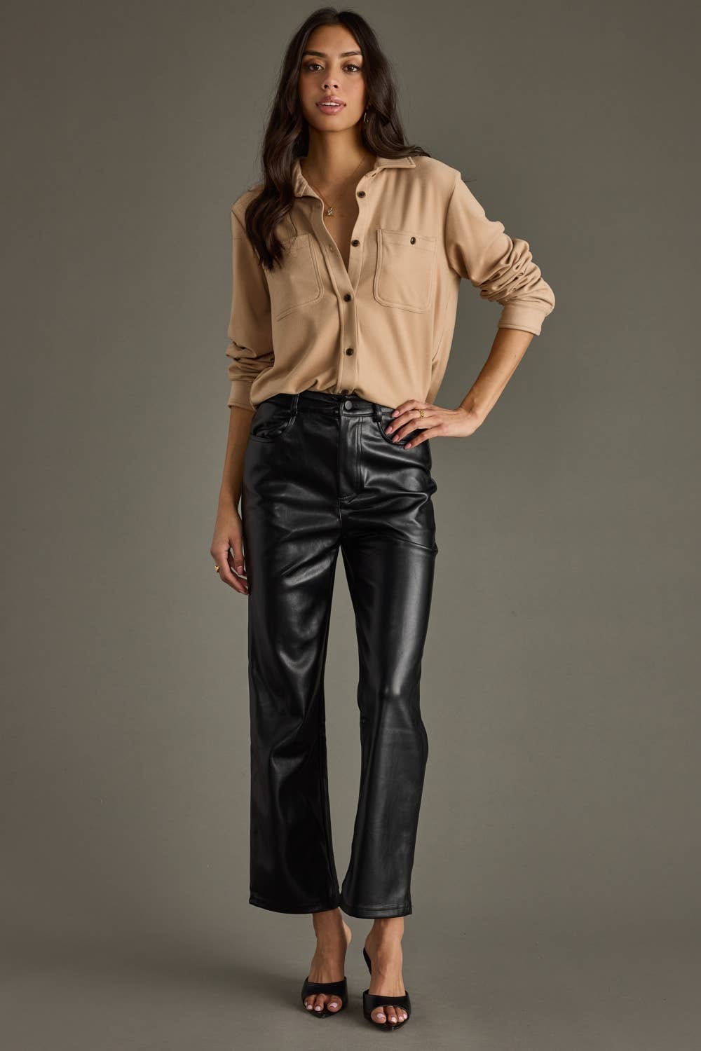 The Camel Super Soft Button Front Utility Blouse