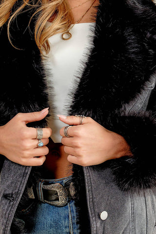 The Dakota Luxe Denim Jacket with Removable Faux Fur Collar