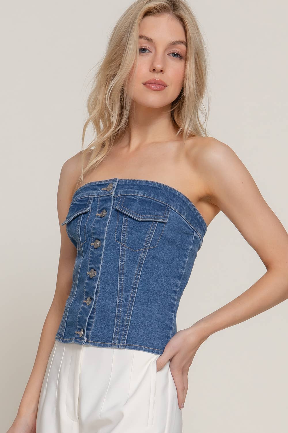The Remi Stretch Denim Tube Top