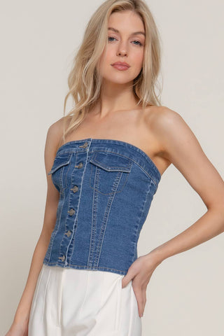 The Remi Stretch Denim Tube Top
