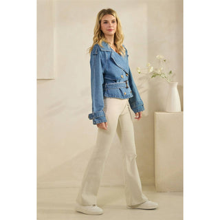 The Selena Belted Cropped Denim Jacket