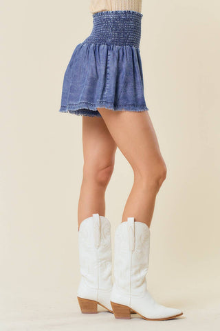 The Hannah Smocked Waist Tencel Denim Short