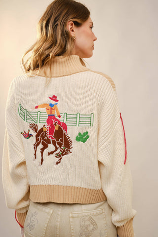The Whimsy Embroidered Mock Neck Sweater