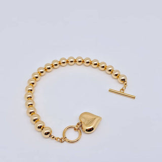 The Heart Charm 18K Gold Plated Beaded Bracelet
