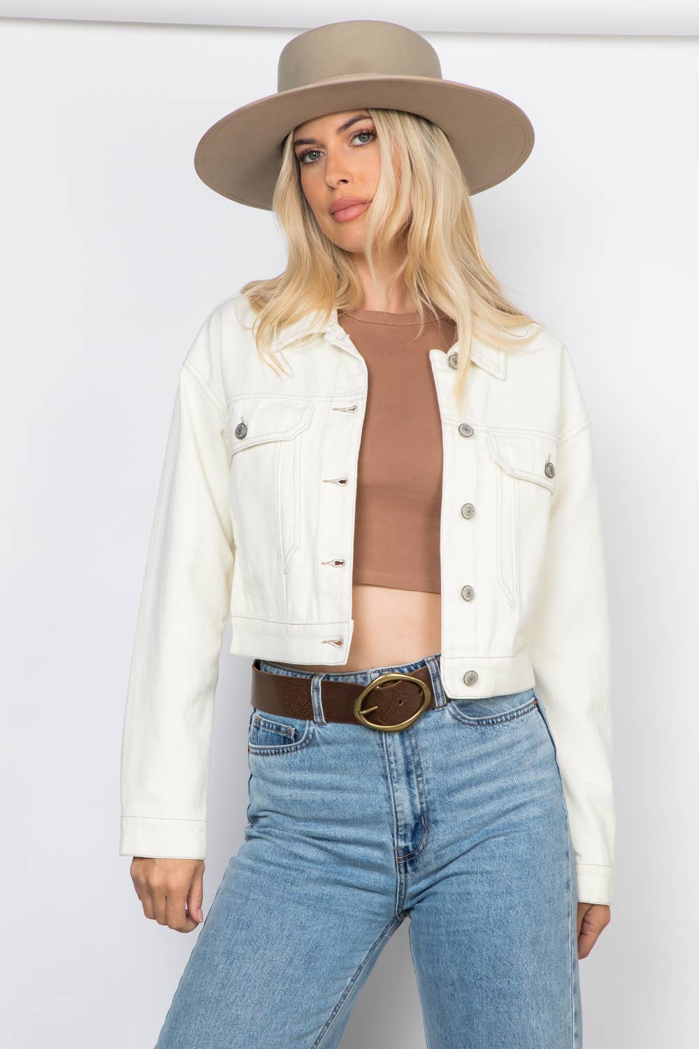 The Jessica Denim Trucker w/ Chest Pockets & Elastic Back
