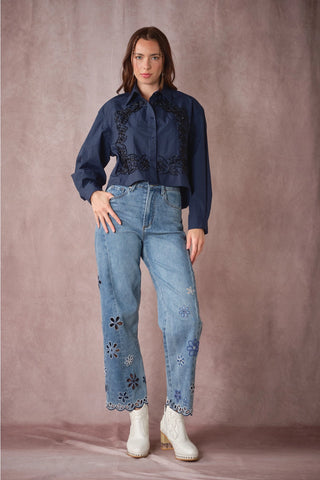 The Shyla Beaded Navy Shirt
