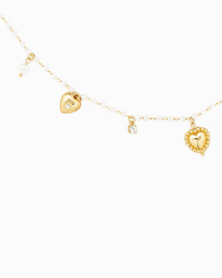 Sessori gold heart charm necklace with pearl beads and crystal pendant