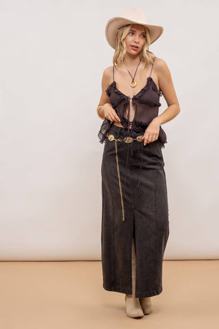 The Stephanie Black Denim Midi Skirt
