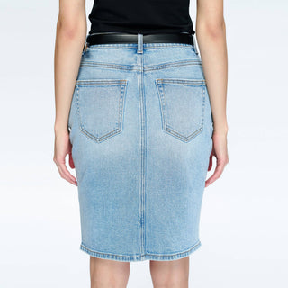 The Cobalt Longer Denim Pencil Skirt