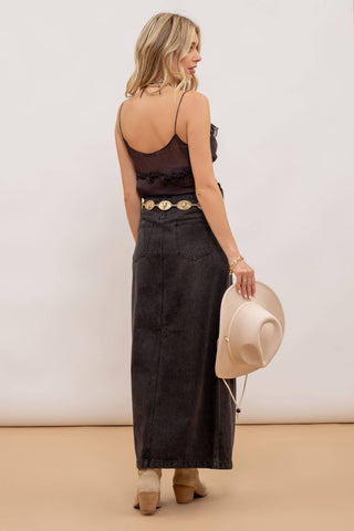 The Stephanie Black Denim Midi Skirt