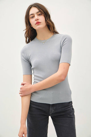The Classic Solid Half Sleeve Rib Knit Top