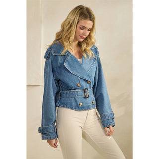 The Selena Belted Cropped Denim Jacket