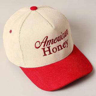 American Honey cream and red two-tone corduroy trucker baseball cap