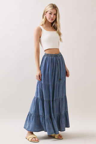 The Bella Washed Tencel Tiered Maxi Skirt