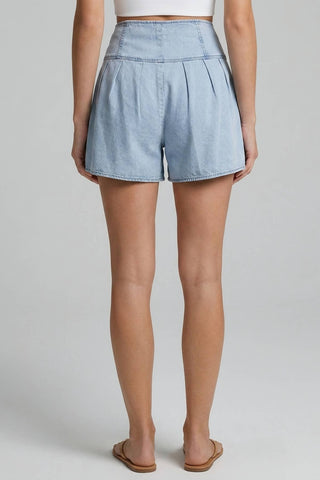 The Jesse Light Denim Curved Seam Pleated Shorts