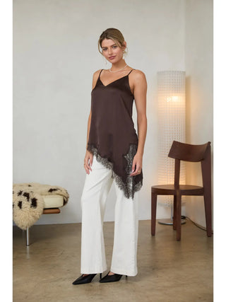 The Asymmetrical Satin Cami Tunic in Brown
