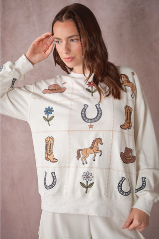 The Avery Western Patchwork Embroidered Sweatshirt