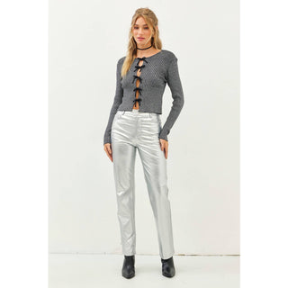 The Sissy Silver Metallic Straight-Leg Pants