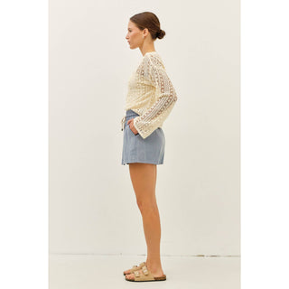 The Ruthie Sheer Floral Crochet Top with Bell Sleeves