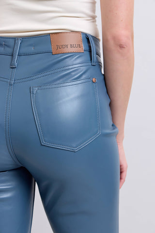 Faux Leather High Waisted Tummy Control Bootcut Pants