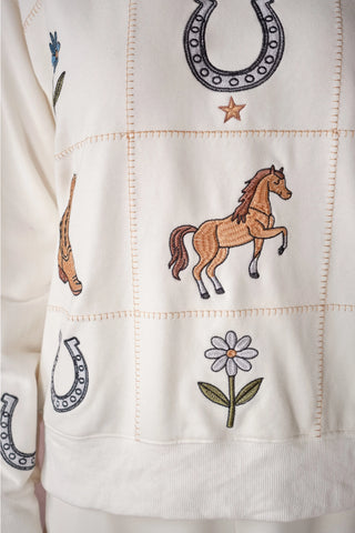 The Avery Western Patchwork Embroidered Sweatshirt