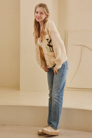 The Gabby Flower Embroidered Knit Cardigan – Cream