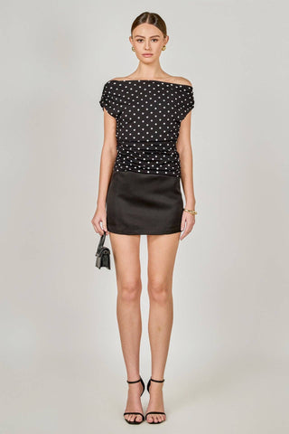 The Felicia Polka Dot Asymmetrical Top