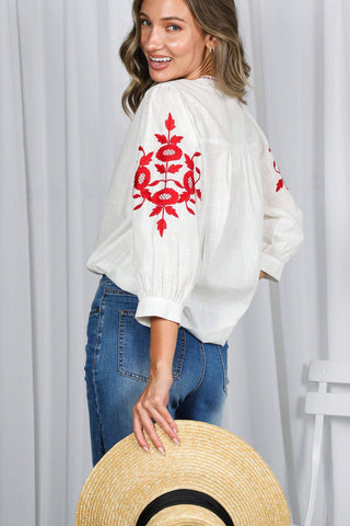The Marisa Floral Embroidered Cotton Blouse