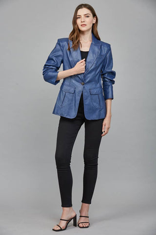 The Samantha Faux Leather Stretch Blazer